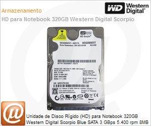 WD3200BEVT - Unidade de Disco Rgido (HD) para Notebook 320GB Western Digital Scorpio Blue SATA 3 GBps 5.400 rpm 8MB